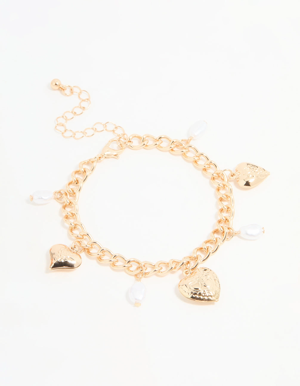 Common Thread Gold Pearl Heart Charm Bracelet