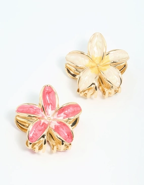 Vibrant Touch Pieces Stunning Style Gold Pink & Cream Enamel Frangipani Claw Clips 2-Pack