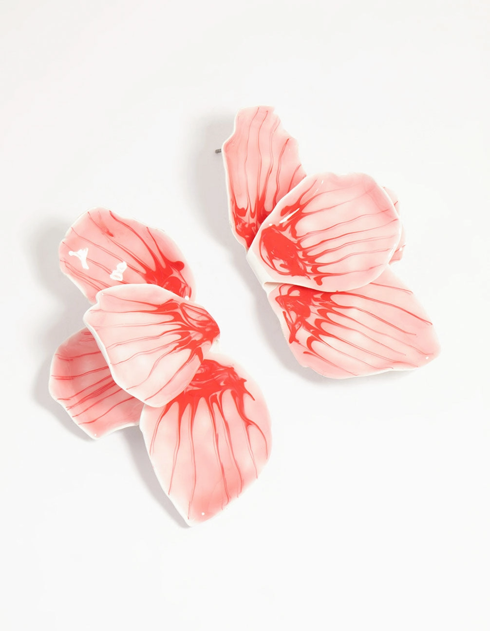 Gold Pink Coated Metal Hammered Statement Petal Stud Earrings Charming Accessories