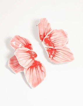 Gold Pink Coated Metal Hammered Statement Petal Stud Earrings Charming Accessories