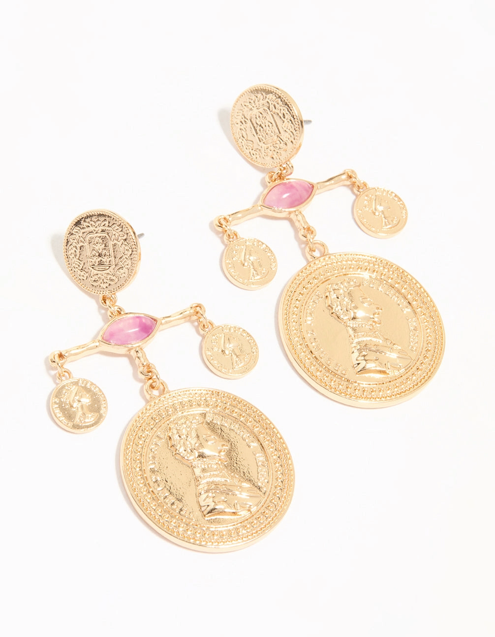 Gold Pink Marble & Coin Mobile Drop Earrings Clean Vibe