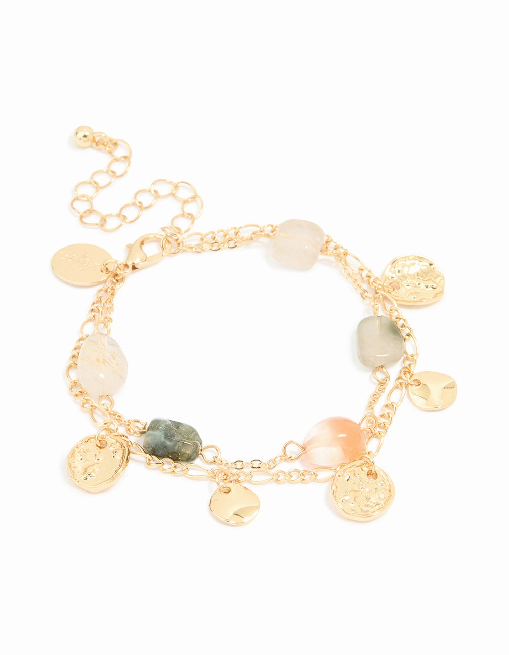 General Pick Gold Plated Beaded Semi Precious Stone & Disc Layered Bracelet
