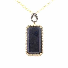 Shine In Light Gold Plated Blue Sandstone Rectangle Pendant Necklace