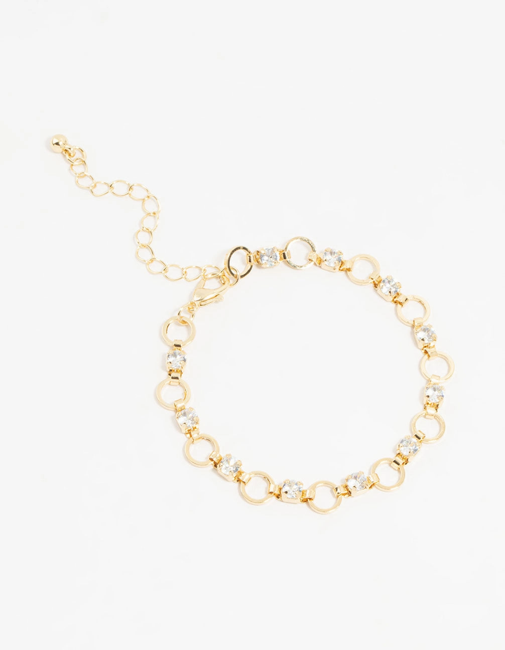 Gold Plated Brass Alternating Cubic Zirconia Round Link Bracelet Extensive Blends Cheerful Discovery
