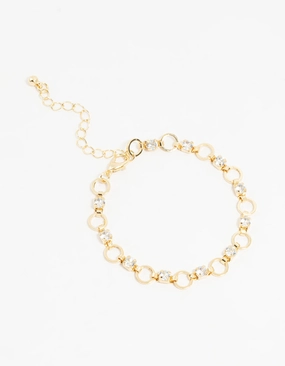 Gold Plated Brass Alternating Cubic Zirconia Round Link Bracelet Extensive Blends Cheerful Discovery