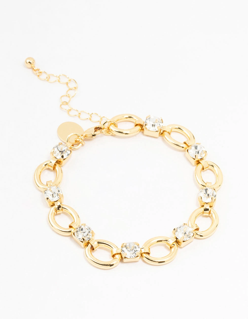 Admirable Option Gold Plated Brass Alternating Oval & Crystal Bracelet