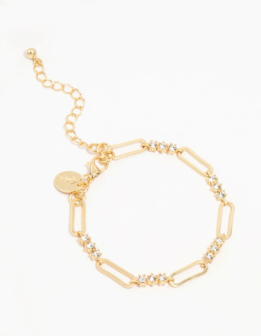 Casual Elegance Gold Plated Brass Alternating Trio Cubic Zirconia Rectangle Link Bracelet