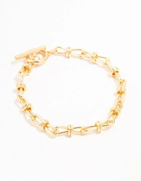 Gold Plated Brass Bow Link Bracelet Neutral Glow