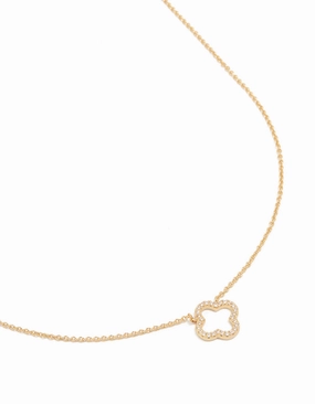 Gold Accent Delicate Edge Gold Plated Brass Cubic Zirconia Hollow Flower Necklace