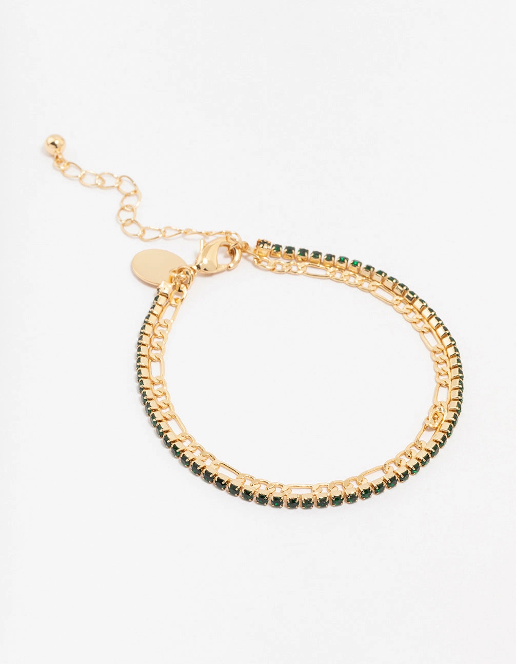 Gold Plated Brass Double Chain & Crystal Bracelet Simple View Endless Sight