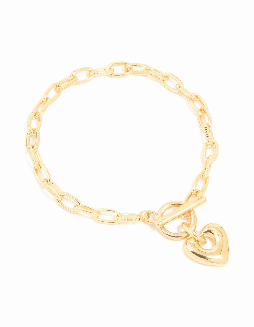 Gold Plated Brass Heart FOB Chain Bracelet Universal Blends Mythical Detail