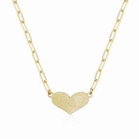 Gold Plated Brass Paperclip Necklace With Center Heart Polished Shape