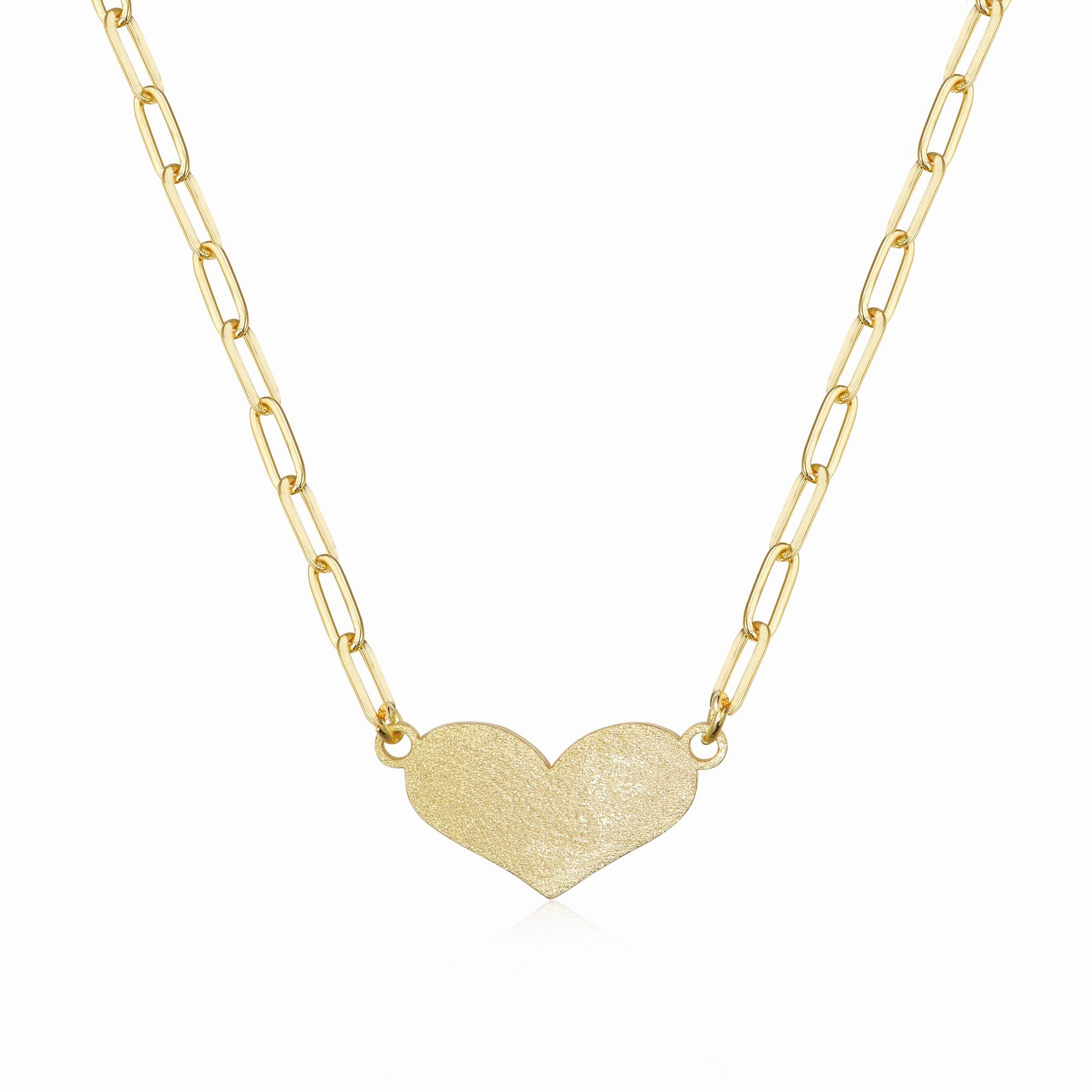 Gold Plated Brass Paperclip Necklace With Center Heart Polished Shape