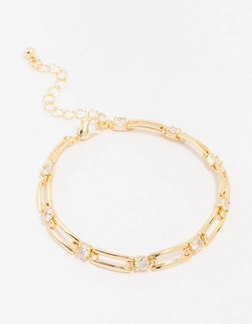 Global Mixes Angelic Composites Gold Plated Brass Rectangular Square Cubic Zirconia Bracelet