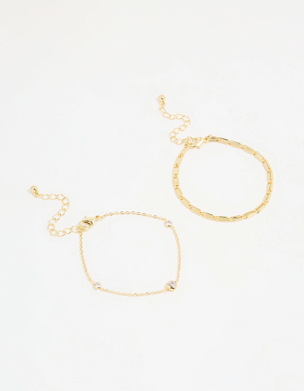 Numerous Choices Gold Plated Cubic Zirconia & Chain Bracelets 2-Pack