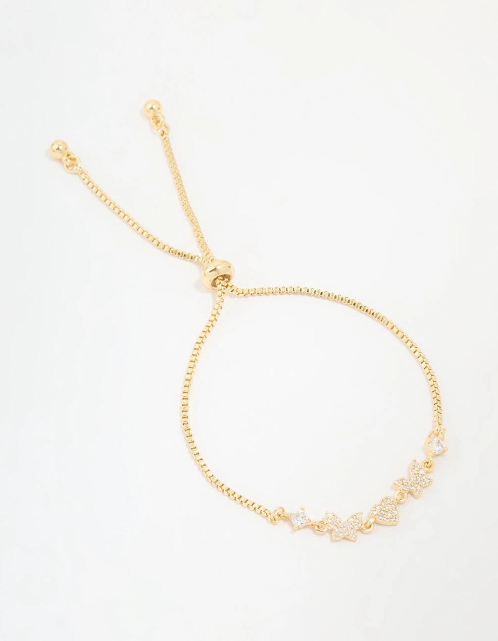 Gold Plated Cubic Zirconia Butterfly & Heart Toggle Bracelet Efficient View