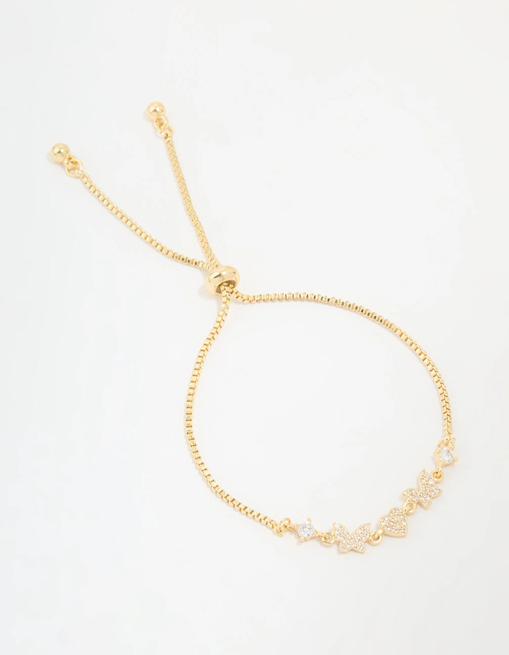 Prestigious Combinations Gold Plated Cubic Zirconia Butterfly & Heart Toggle Bracelet
