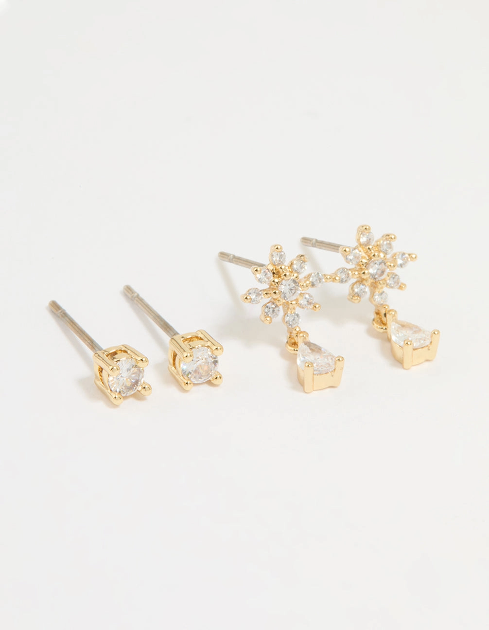 Gold Plated Cubic Zirconia Classic & Flower Teardrop Earrings 2-Pack Flawless Glow Shine And Style