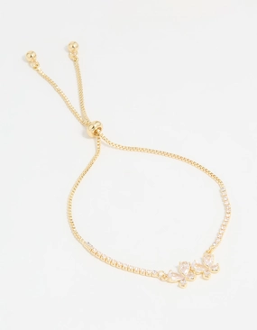 Gold Plated Cubic Zirconia Double Butterfly Toggle Bracelet Made for you Festive Vibes