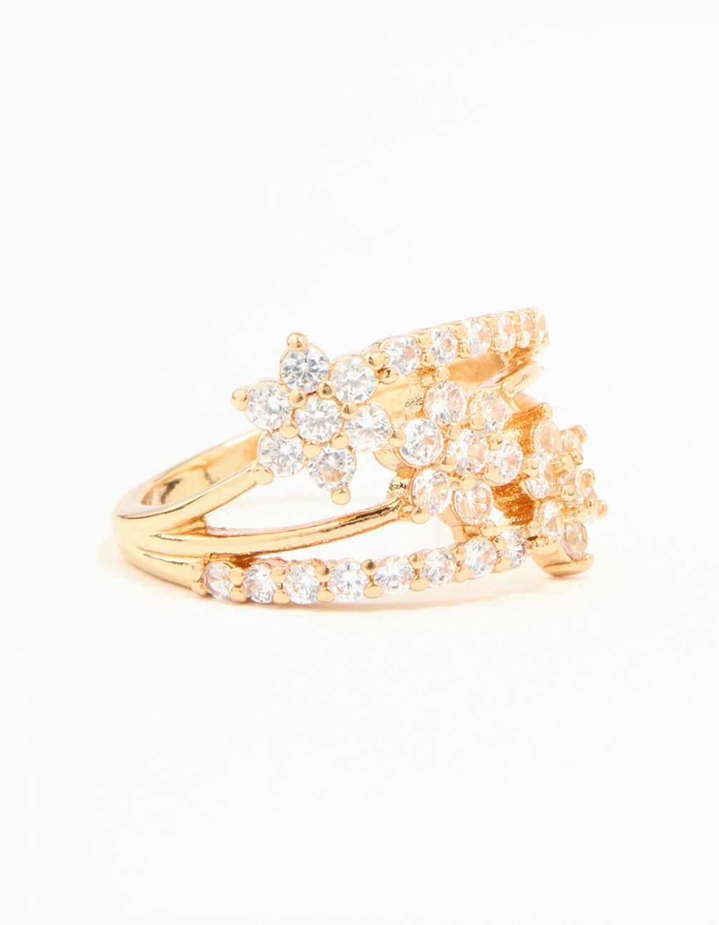 Gold Plated Cubic Zirconia Flower Stacked Ring Light Radiance
