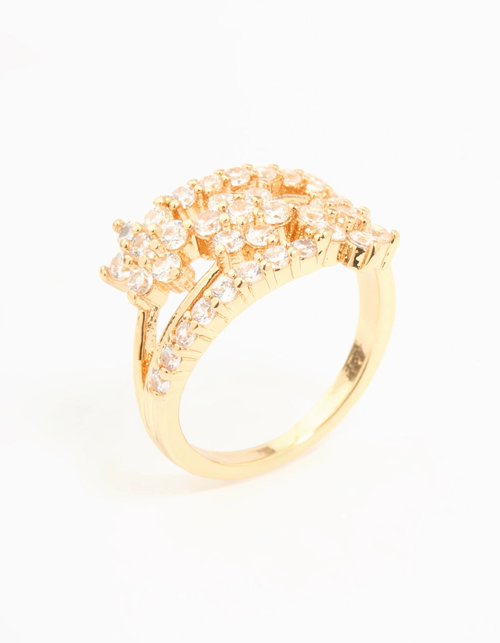 Gold Plated Cubic Zirconia Flower Stacked Ring Daily Look