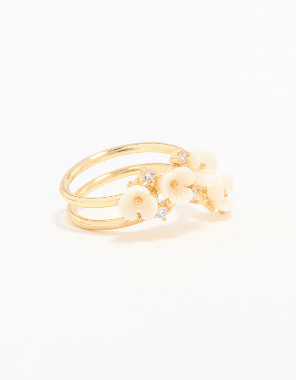 Boho Charm Vogue Accent Gold Plated Cubic Zirconia Flower Wrap Ring