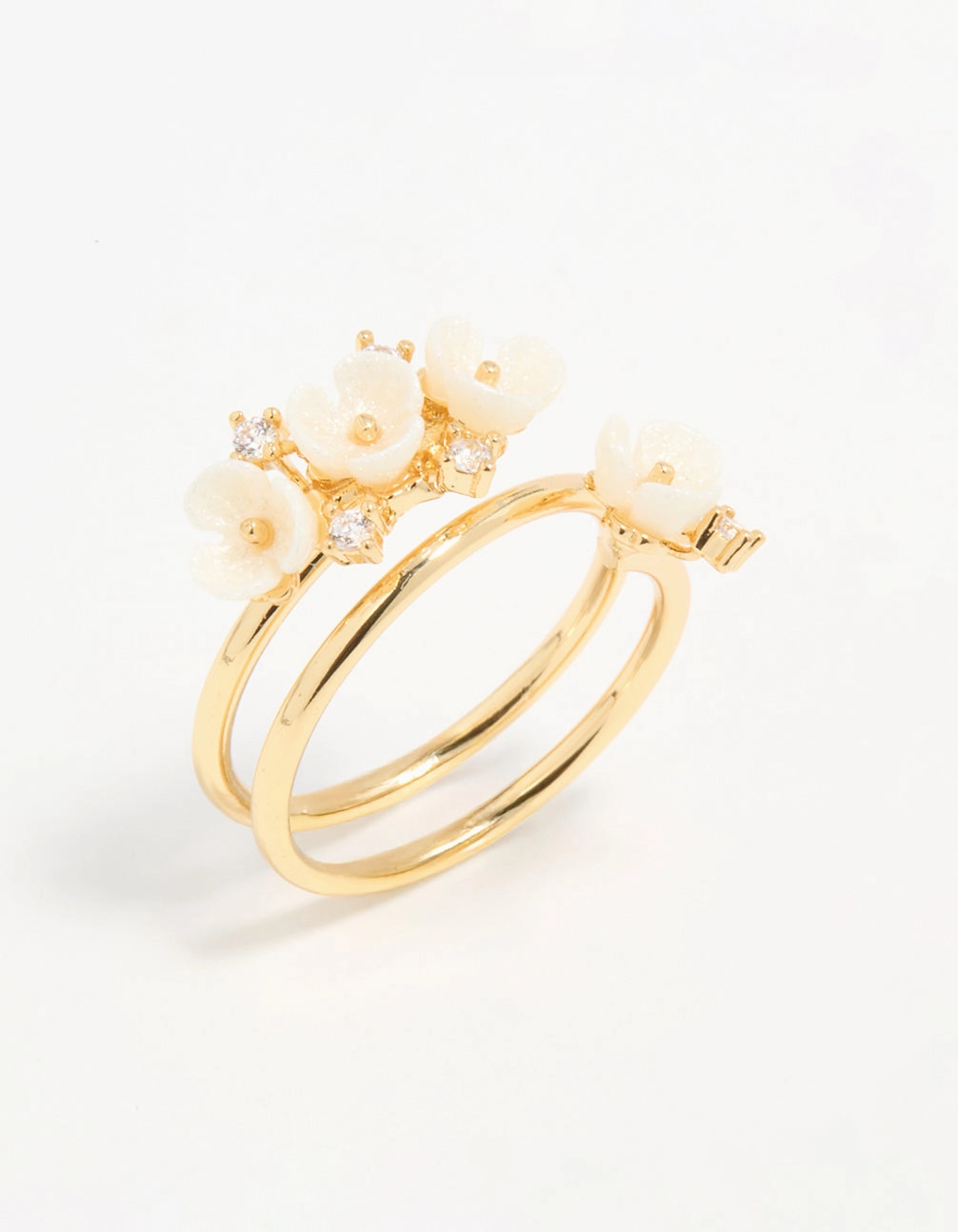 Gold Plated Cubic Zirconia Flower Wrap Ring Gifting Light
