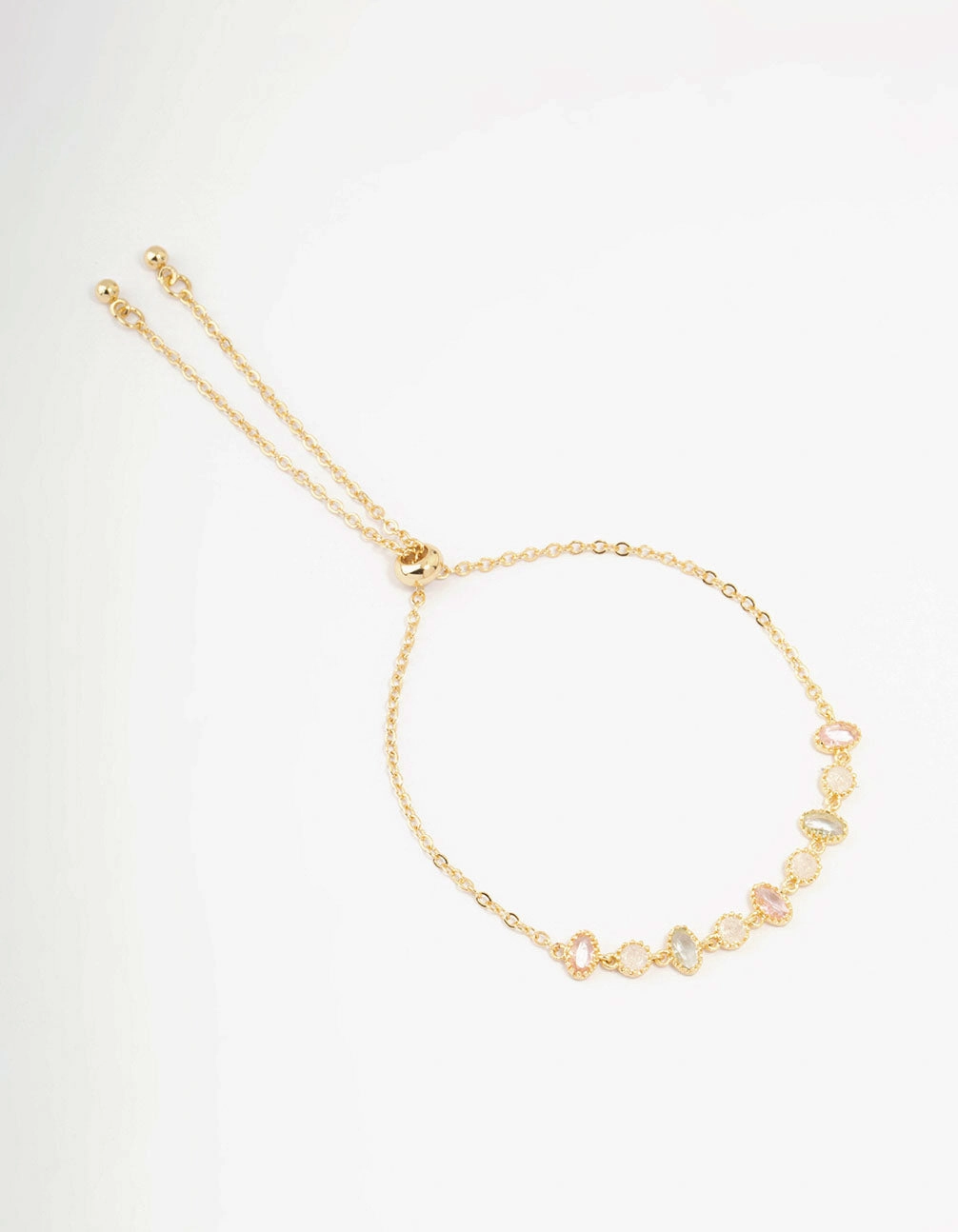 Vibrant Colors Personal Keepsake Gold Plated Cubic Zirconia Oval & Round Toggle Bracelet