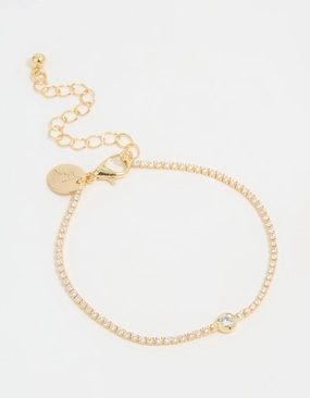 Gold Plated Cubic Zirconia Pave & Round Stone Bracelet Flattering Design