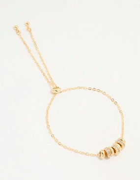 Modern Twist Edgy Accents Gold Plated Cubic Zirconia Rondell Toggle Bracelet