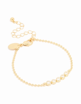 Gold Plated Cubic Zirconia Round Bezel Bracelet Unconventional Style Holiday Specials