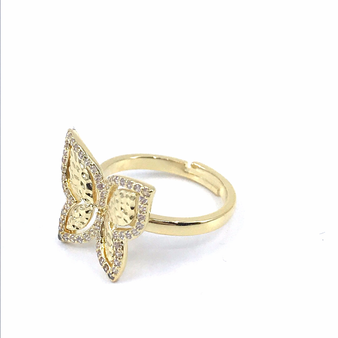 Gold Plated CZ Butterfly Ring Minimal Design Vivid Finish