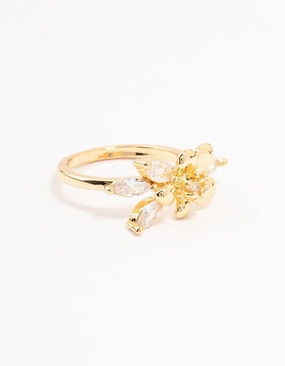 Gold Plated Fine Flower Cubic Zirconia Ring Polished Craft Office Style