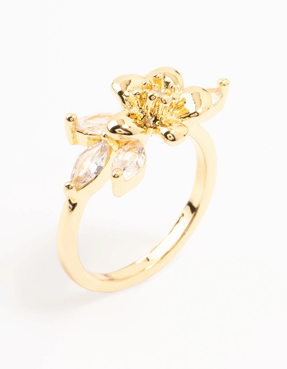 Gold Plated Fine Flower Cubic Zirconia Ring Handmade Shine Pieces Timeless Shine