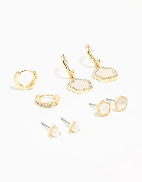 Glam Pairing Gold Plated Flower Stud & Hoop Earrings 4-Pack
