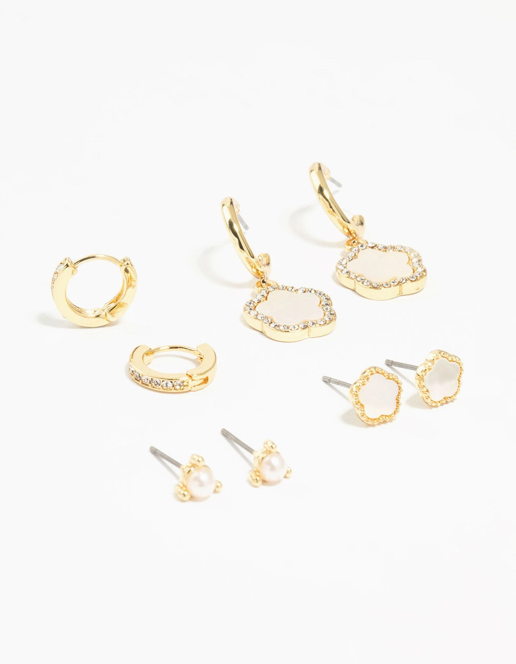 Glam Pairing Gold Plated Flower Stud & Hoop Earrings 4-Pack