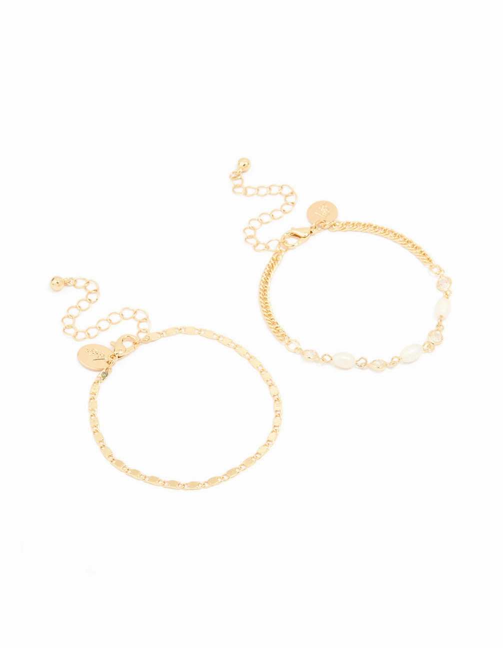 Gold Plated Freshwater Pearl Cubic Zirconia & Chain Bracelets 2-Pack Concept Origin Admirable Combinations
