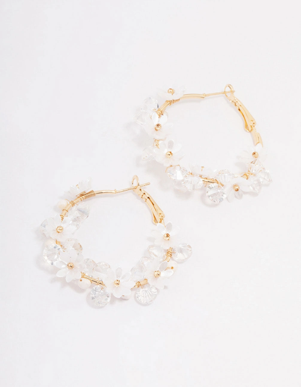 Weekend Style Luxury Set Gold Plated Freshwater Pearl Diamante Flower Hoop Earrings
