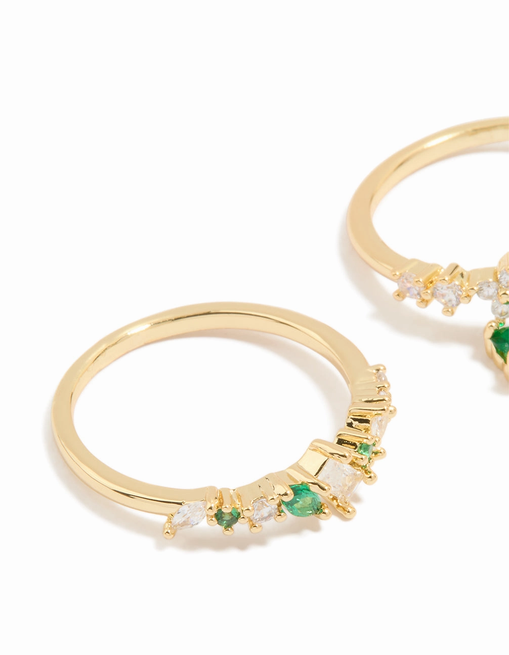 Gold Plated Green Cubic Zirconia Bow & Dainty Rings 2-Pack Comfort Edge Trendy Accent