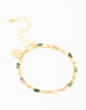 Gold Plated Green Semi Precious Stone Layered Chain Bracelet Boundless Glam Fairy-Tale View