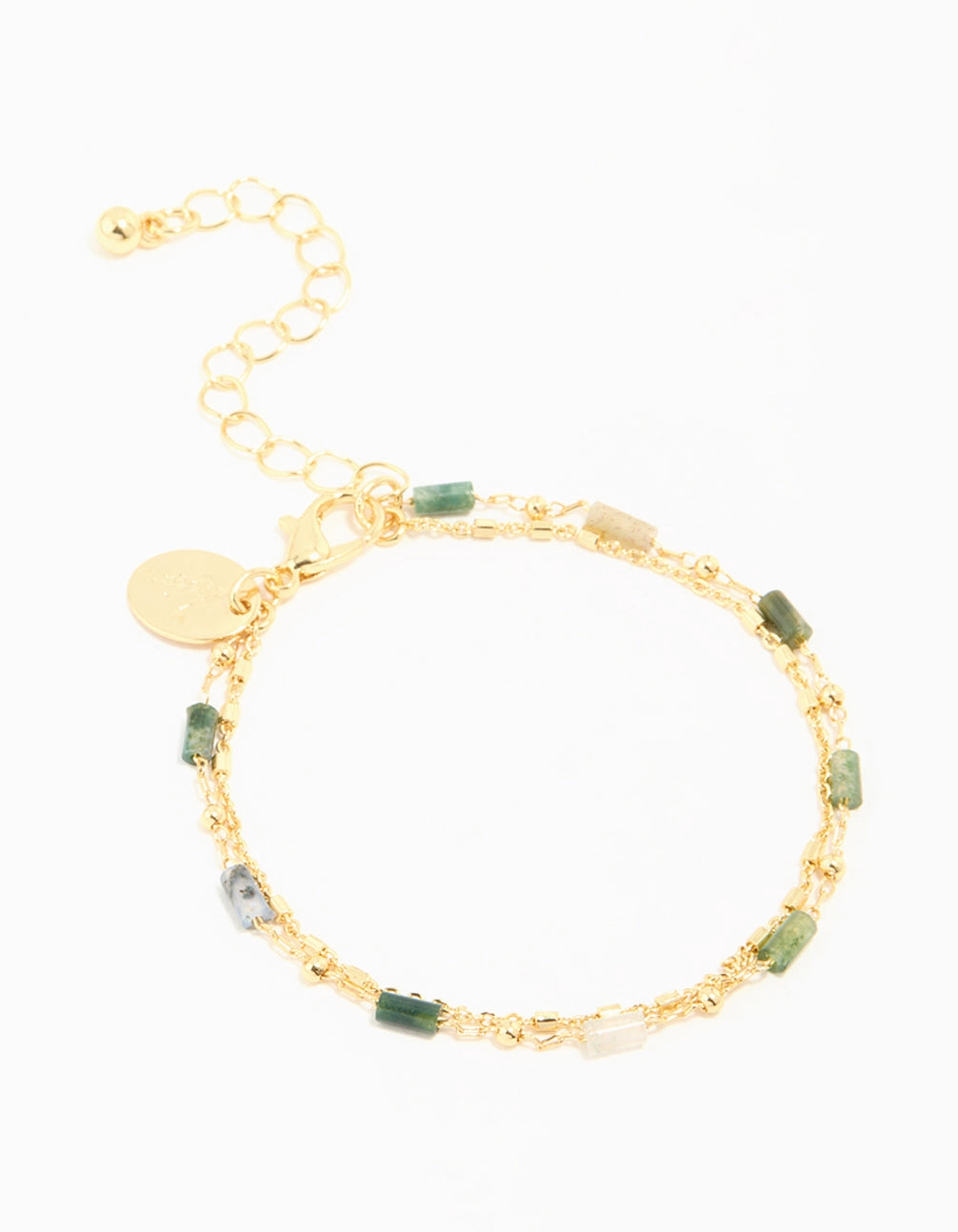 Gold Plated Green Semi Precious Stone Layered Chain Bracelet Boundless Glam Fairy-Tale View