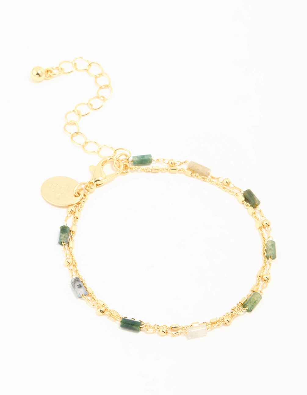 Gold Plated Green Semi Precious Stone Layered Chain Bracelet Judicious Pick