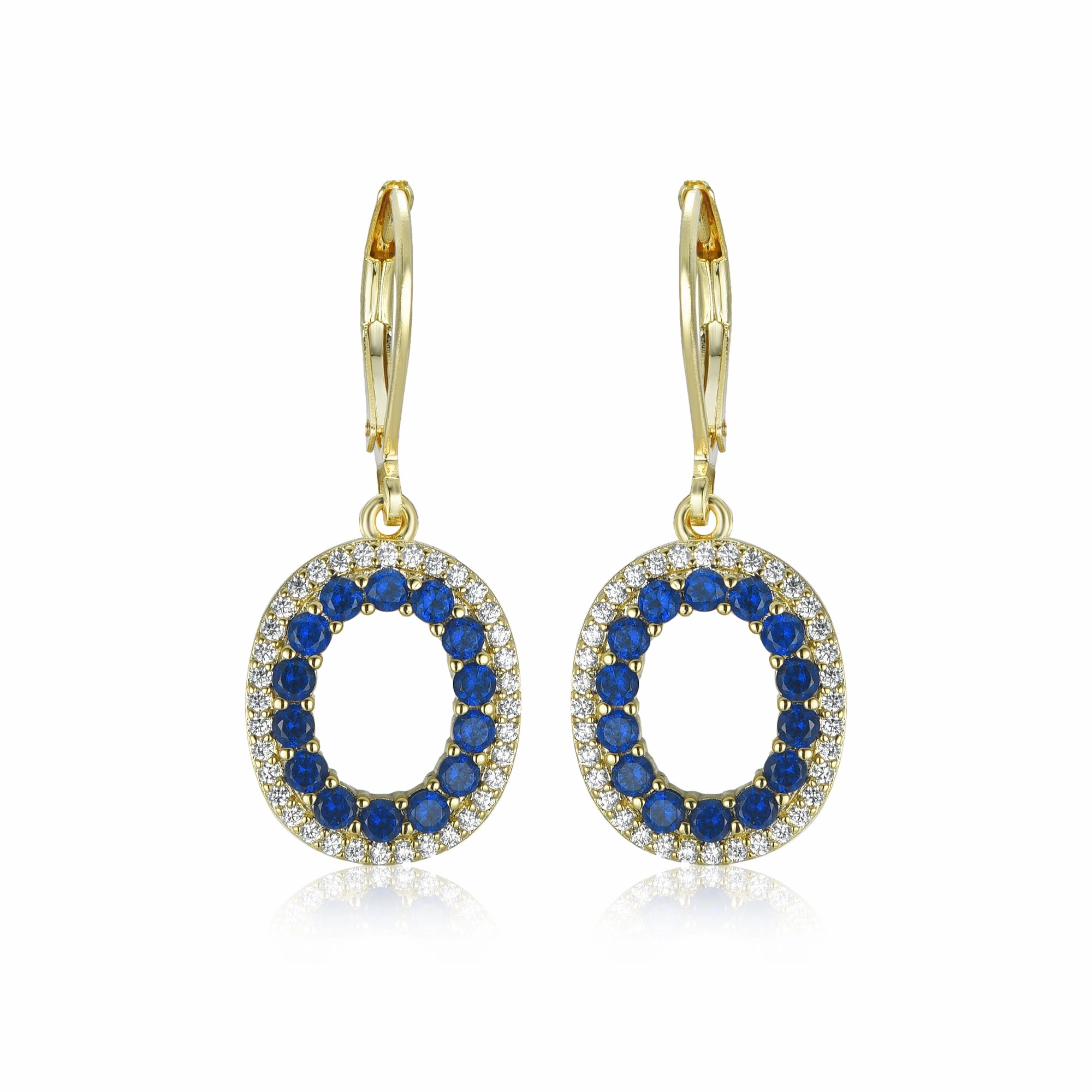 Gold-Plated Hanging Oval with Sapphire CZs on Surgical Leverback Earrings Daily Essentials Ethereal Mood
