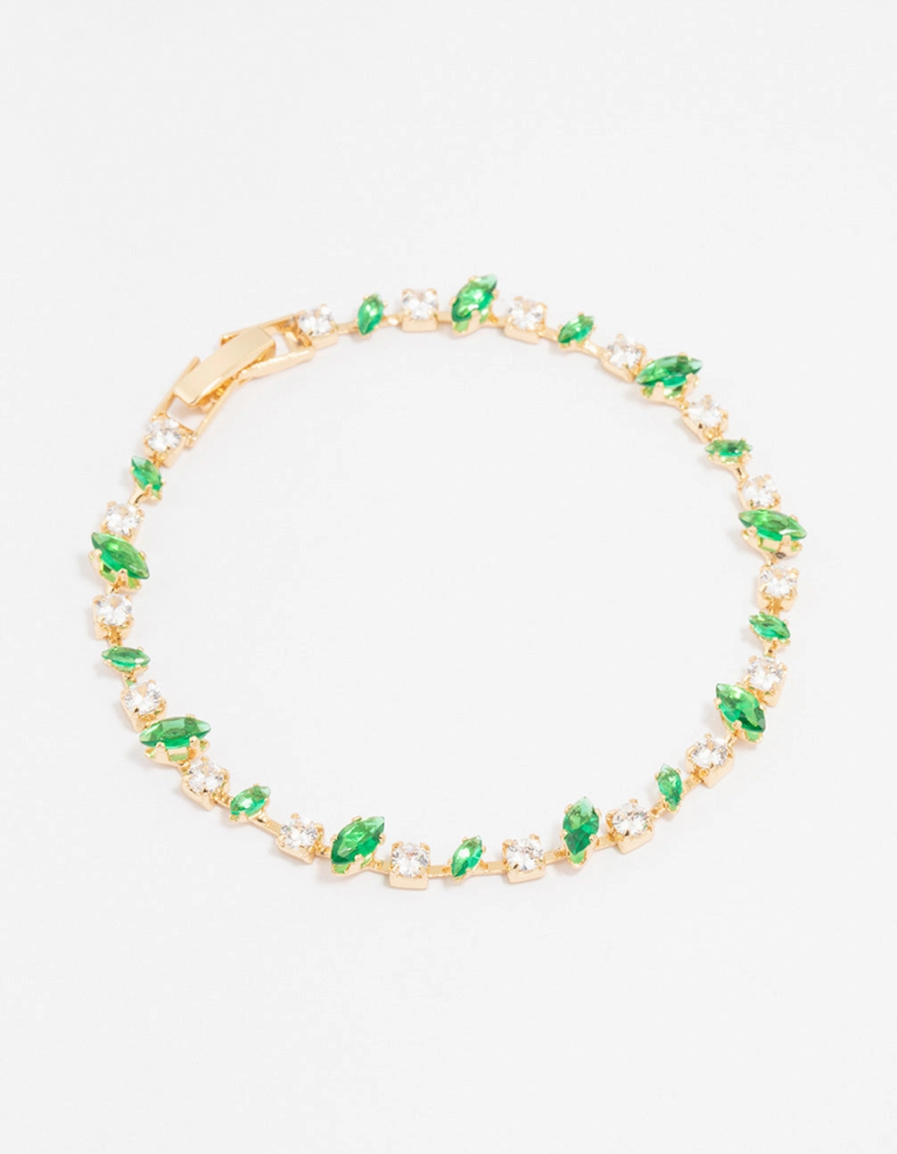 Gold Plated Marquise & Round Emerald Tennis Bracelet Classic Appeal Enduring Charm