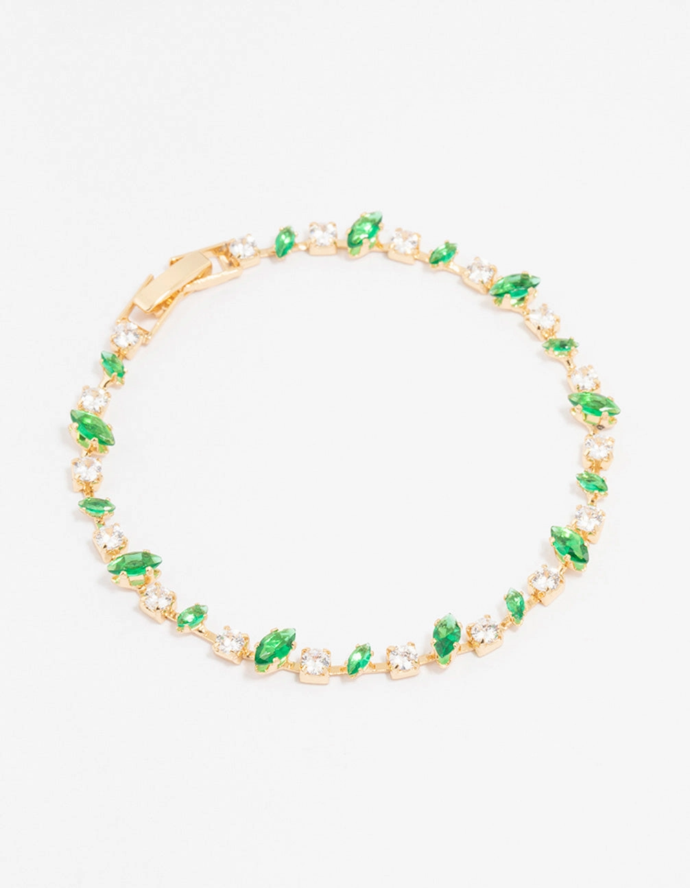 Clear Blends Gold Plated Marquise & Round Emerald Tennis Bracelet