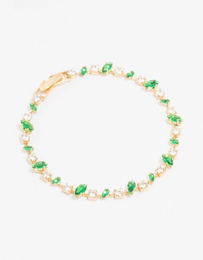 Clear Blends Gold Plated Marquise & Round Emerald Tennis Bracelet