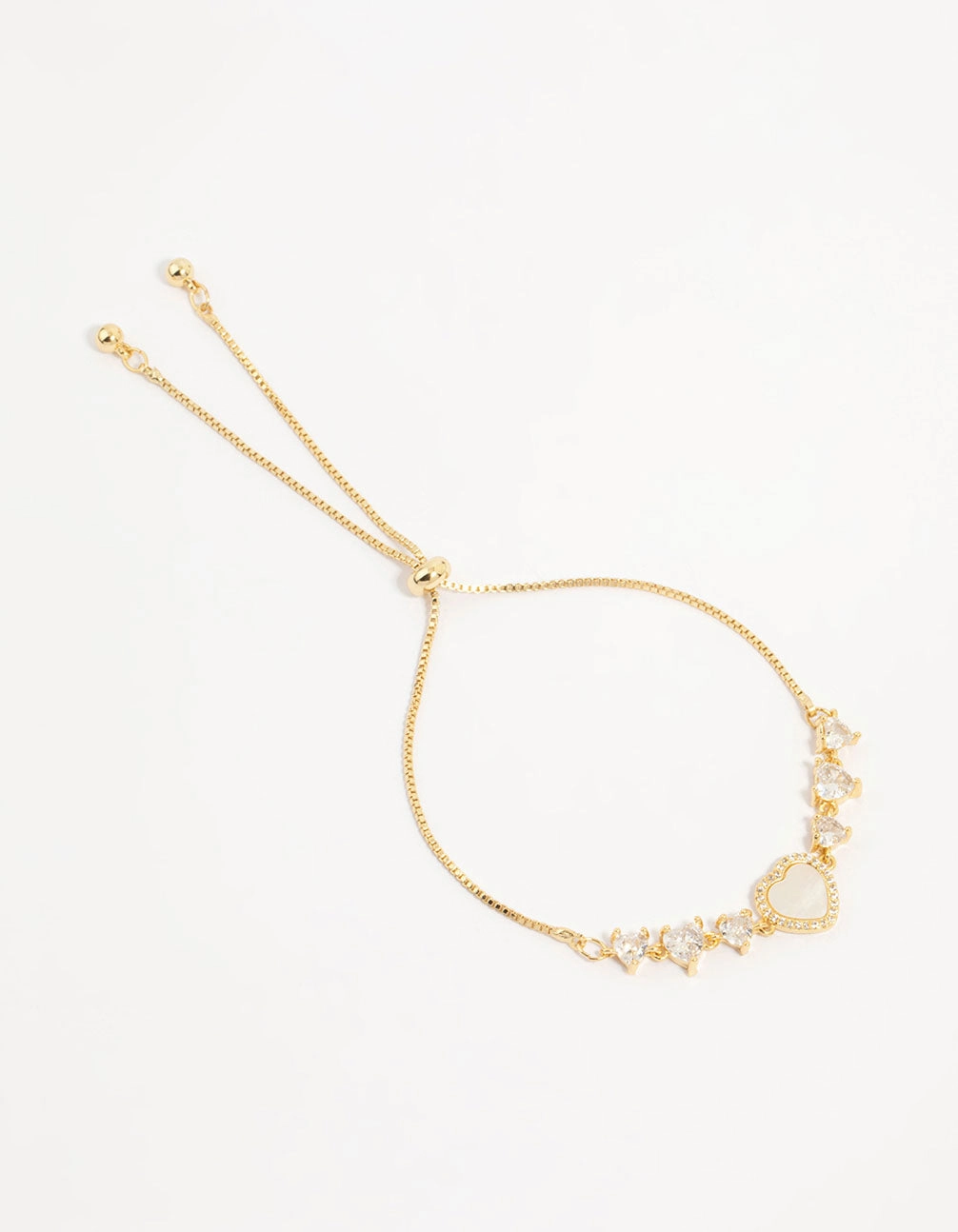 Gold Plated Mother Of Pearl & Mini Heart Toggle Bracelet Perfect Fusions Delicate Chains