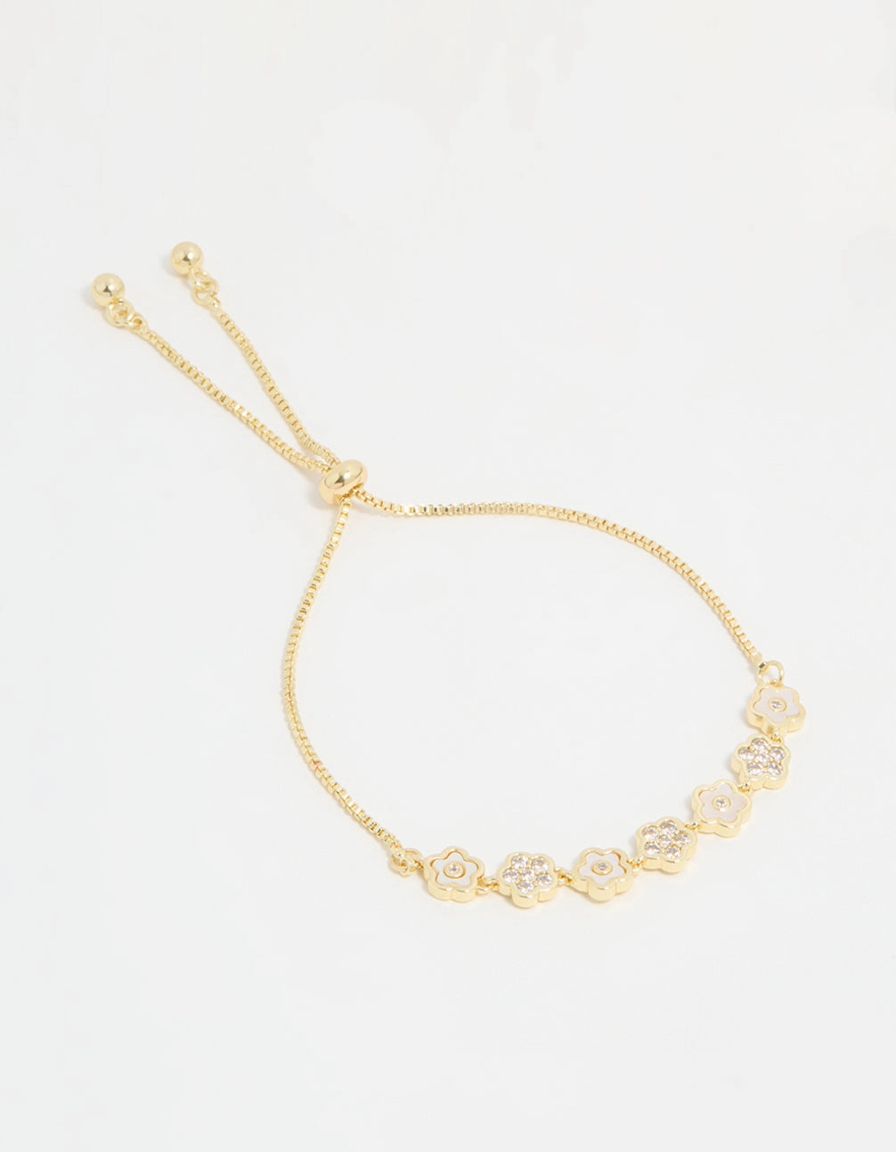 Always Relevant Gold Plated Multi Mini Flower Toggle Bracelet