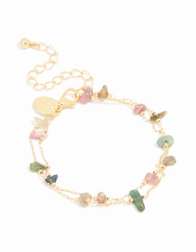 Admirable Mixes National Symbol Gold Plated Multicoloured Semi Precious Stone Chip Layered Bracelet