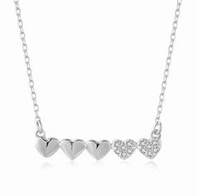 Contemporary Detail Dainty Edge Gold-plated or Rhodium-plated Sterling Silver CZ Small Five Heart Bar Necklace